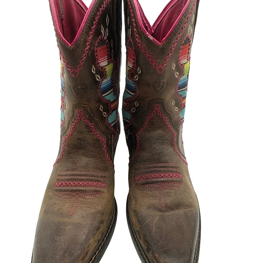 Ariat Desert Diva Kids Cowboy Boots Girl Sz 2 Brown Cactus Inset Pink Stitching - Picture 8 of 9